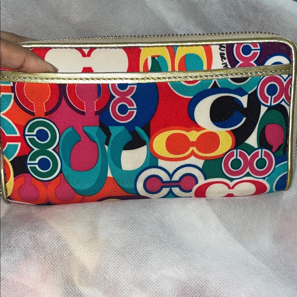 Coach Poppy Colorful Patterned Wallet/Wristlet with Gold Accents - Picture 7 of 13